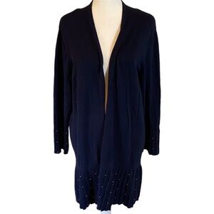 Chico’s Elegant Navy Open Cardigan with beaded Accents. Size XL (3). 3/4 Sleeves